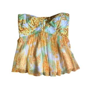 DVF Yellow Print Strapless Corset Top